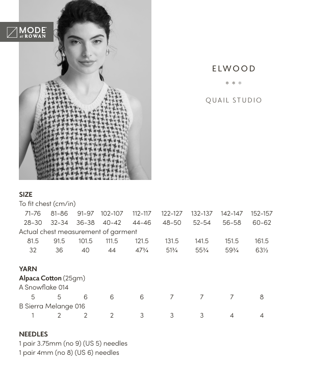 Rowan Mode Alpaca Cotton Elwood Vest Pattern by Quail Studio MIP81