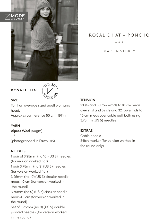 Rowan Mode Alpaca Wool Rosalie Poncho & Hat Pattern by Quail Studio MIP86