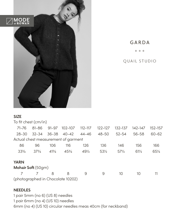 Rowan Mode Mohair Soft Garda Cardigan Pattern by Quail Studio MIP93