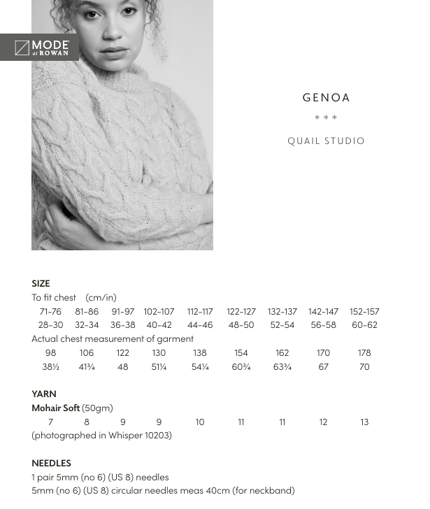 Rowan Mode Mohair Soft Genoa Sweater Pattern by Quail Studio MIP96