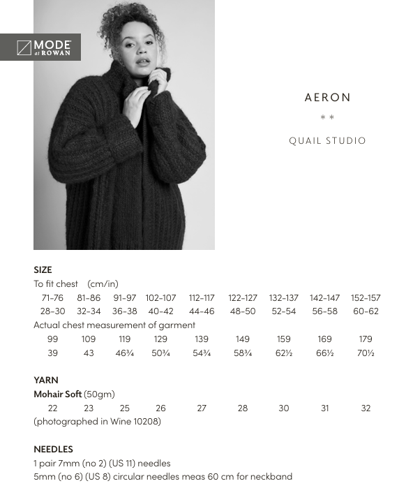 Rowan Mode Mohair Soft Aeron Cardigan Pattern by Quail Studio MIP97