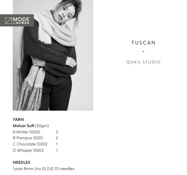 Rowan Mode Mohair Soft Tuscan Scarf Pattern by Quail Studio MIP98