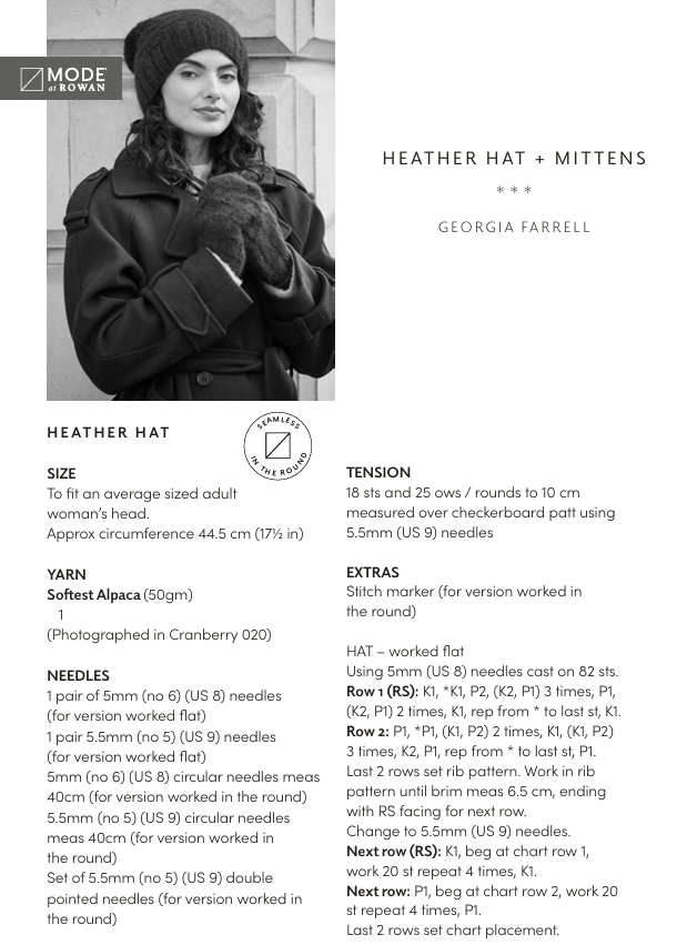 Rowan Mode Softest Alpaca Heather Hat & Mittens Pattern by Quail Studio MIP99