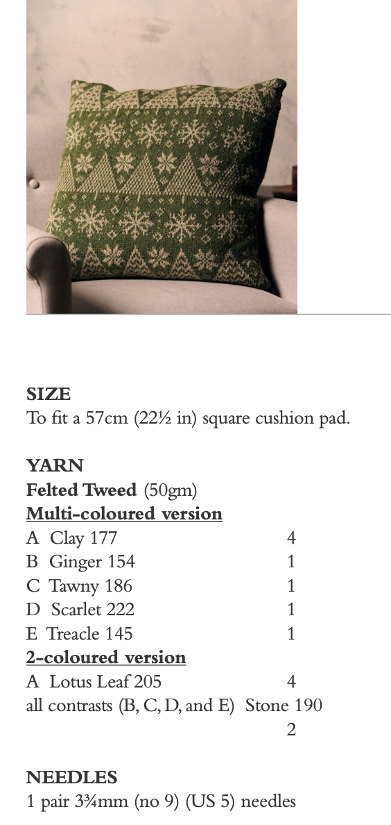 Rowan Felted Tweed DK Pine Forest Cushion by Martin Storey