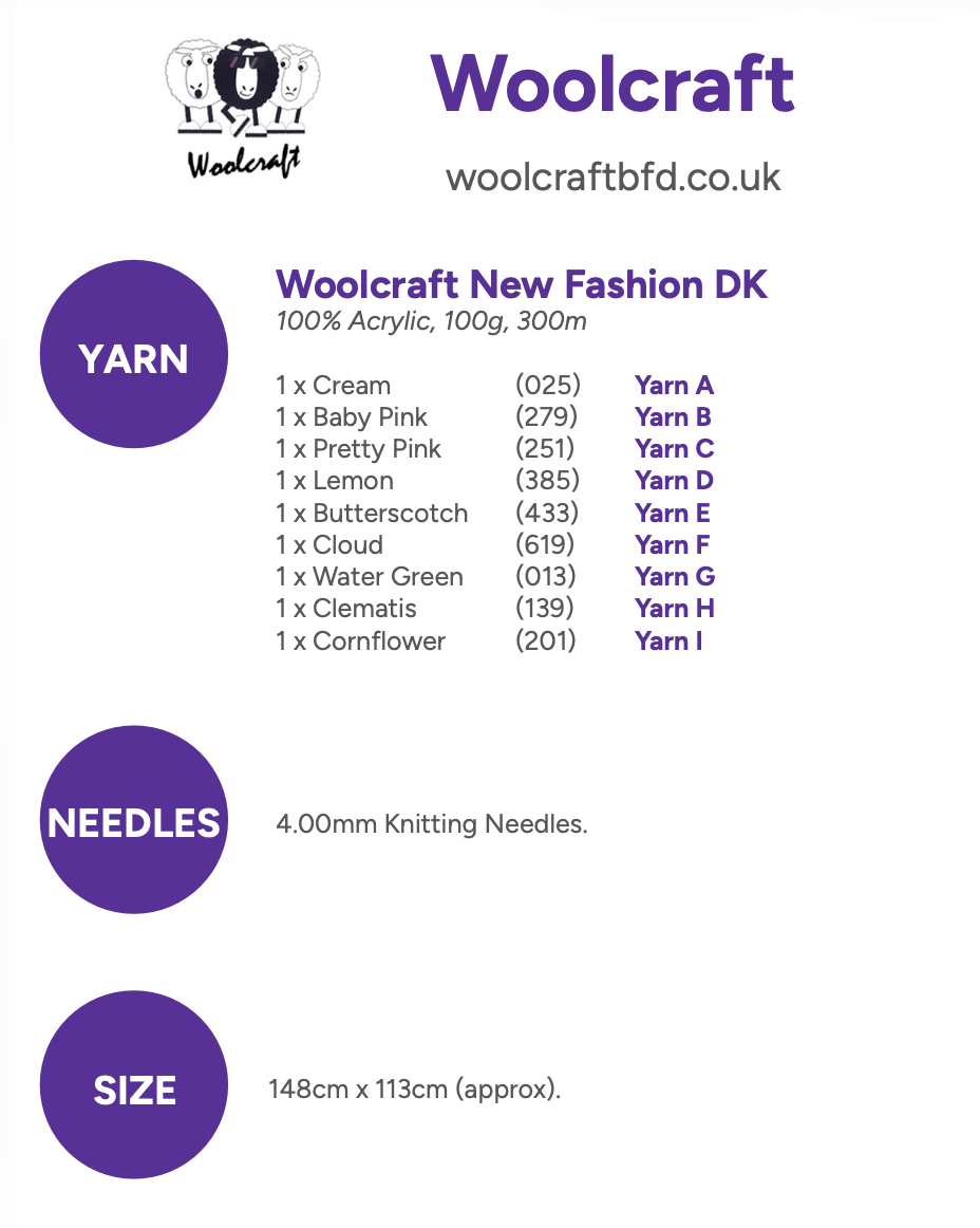 Woolcraft New Fashion DK Springtime Blooms Blanket Pattern WC3022