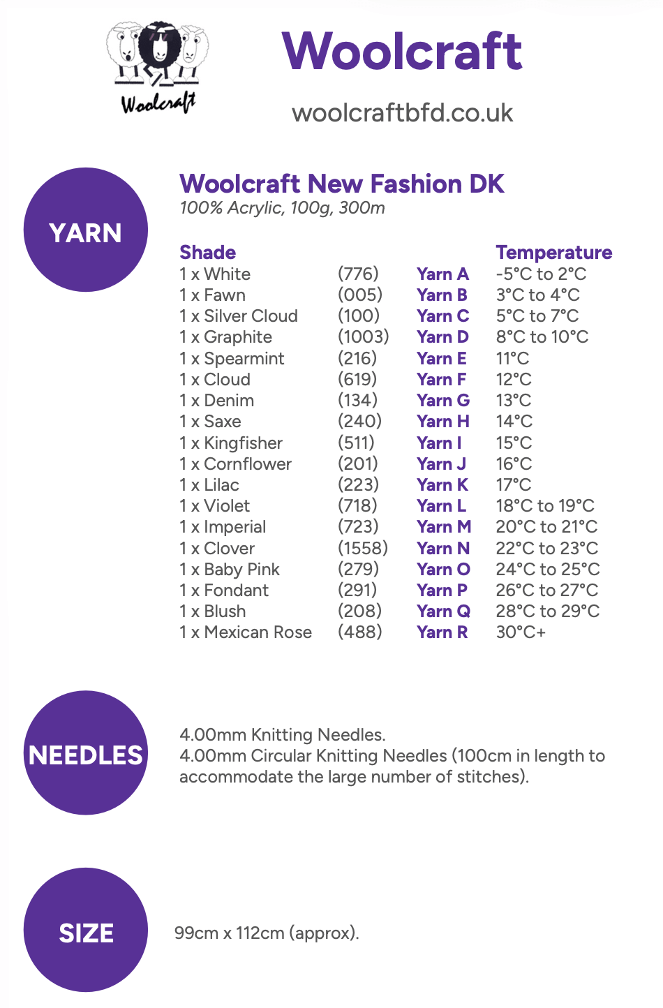 Woolcraft New Fashion DK Hexagon Temperature Blanket Pattern WC3011