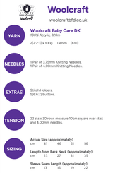 Woolcraft Babycare DK Bobble Round Neck Twist Cardigan Pattern WC3013