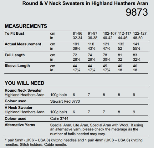 Stylecraft Highland Heathers Aran Sweater Pattern 9873