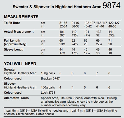 Stylecraft Highland Heathers Aran Sweater Pattern 9874