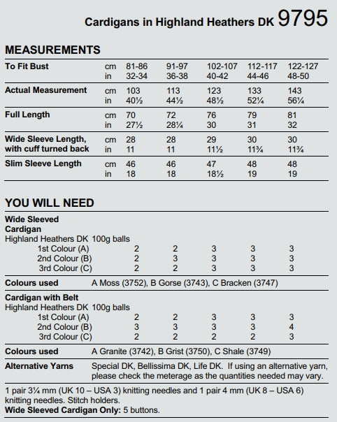 Stylecraft Highland Heathers DK Cardigan Pattern 9795