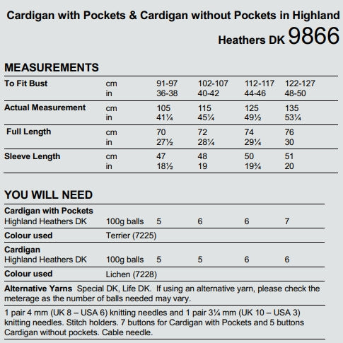 Stylecraft Highland Heathers DK Cardigan Pattern 9866