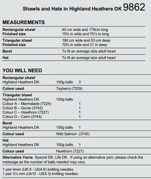 Stylecraft Highland Heathers DK Shawl & Beret Pattern 9862