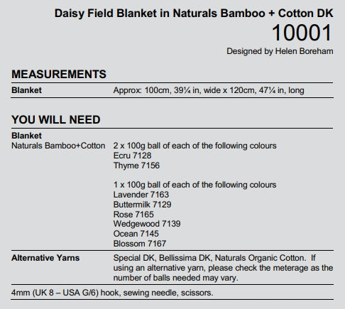 Stylecraft Naturals Bamboo Cotton DK Daisy Field Blanket Pattern 10001