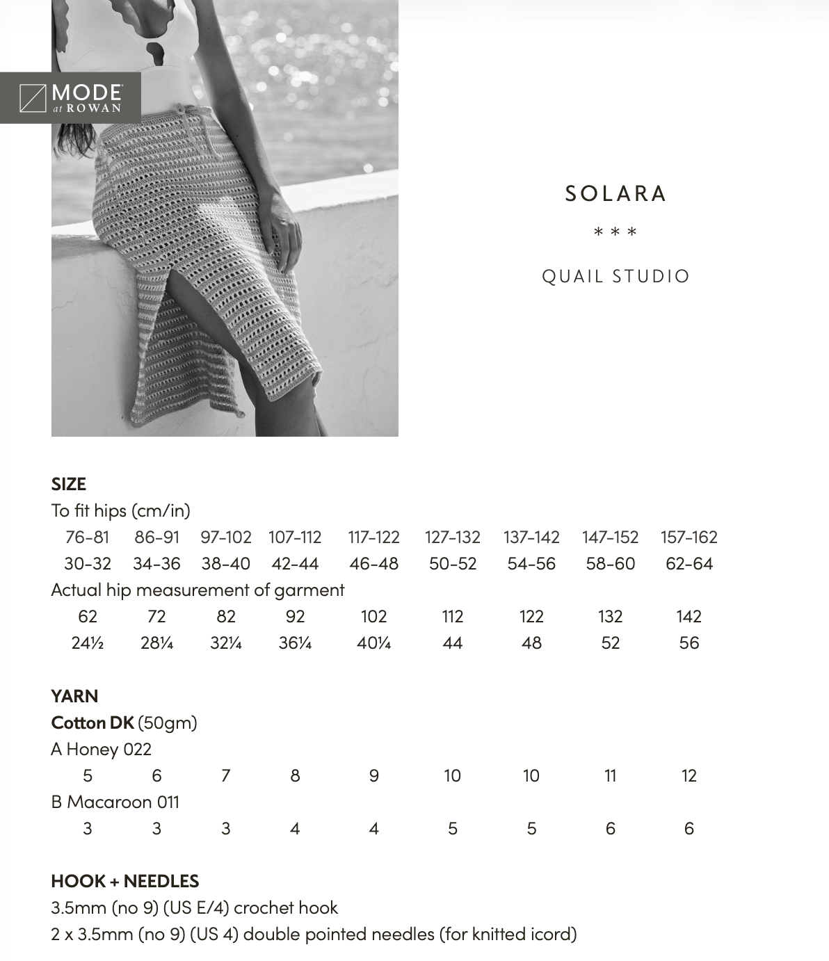Rowan Mode Cotton DK Solara Summer Skirt Pattern By Quail Studio MIP106