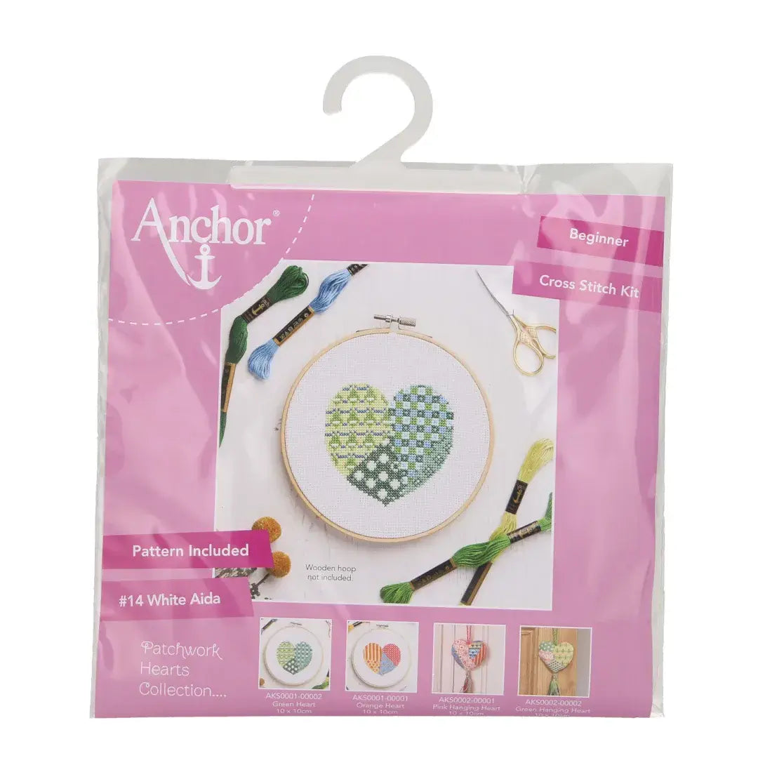 Anchor Counted Cross Stitch Kit - Patchwork Hearts [Green]