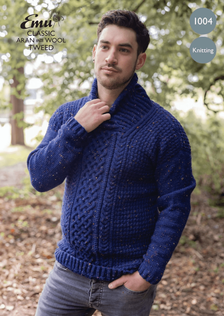 Emu Classic Aran With Wool Tweed Men's Jumper Pattern 1004