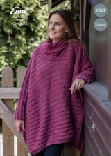 Emu Classic Tweed Chunky Ladies Draped Neck Poncho Pattern 1063