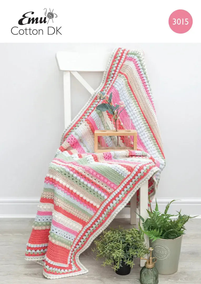 Emu Cotton DK Crochet Flower Fields Blanket Pattern 3015