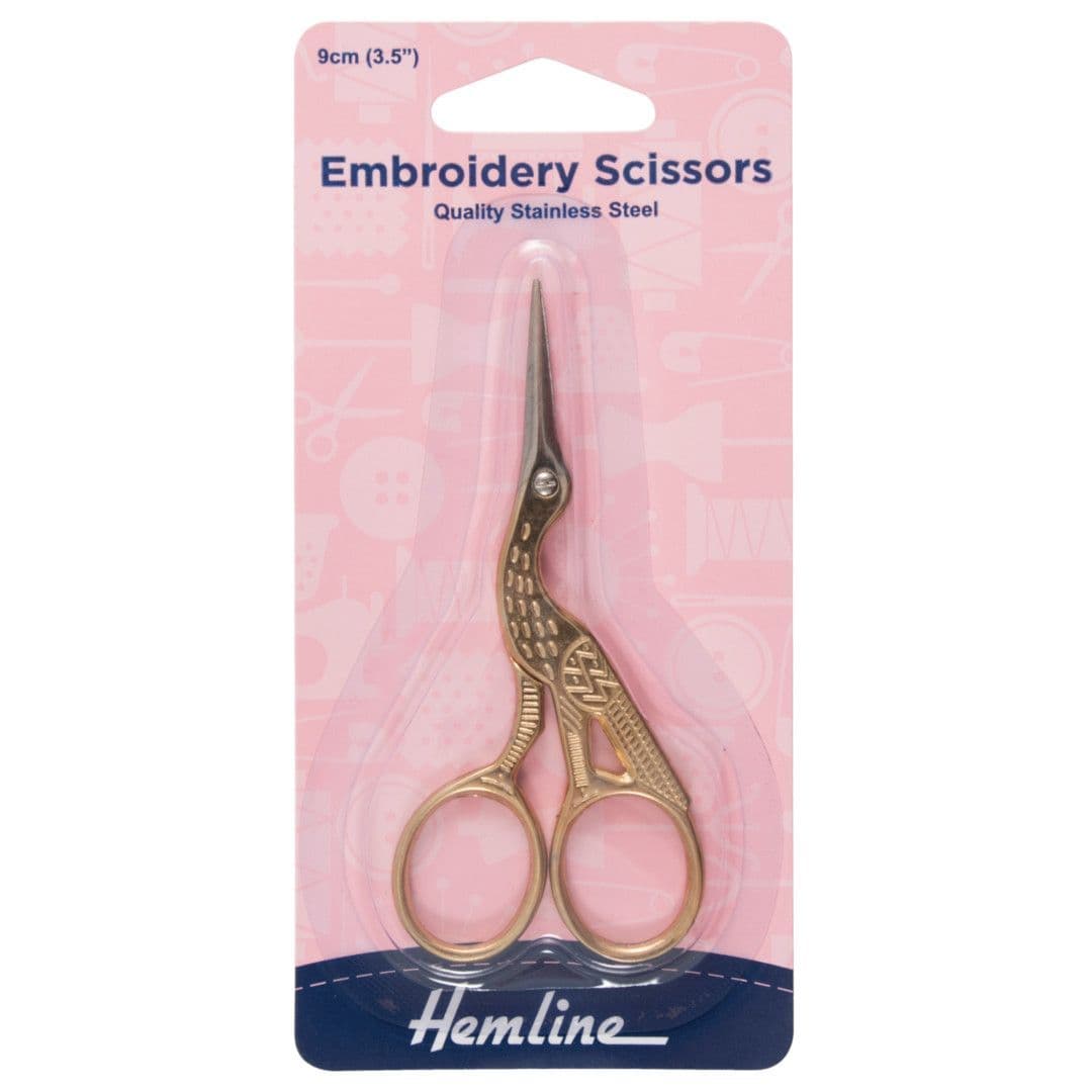 Hemline Embroidery Stork Scissors - Gold 9cm