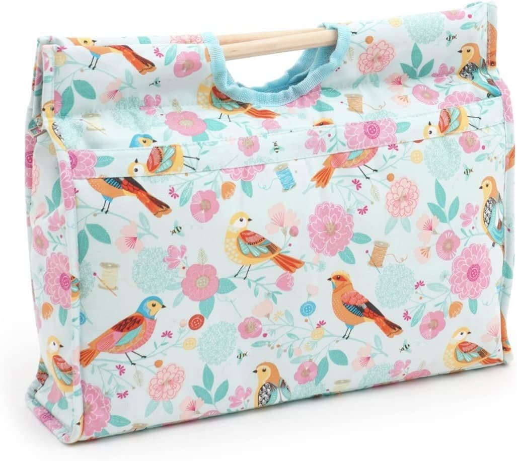 Hobbygift Wooden Handle Birdsong Print Craft Bag