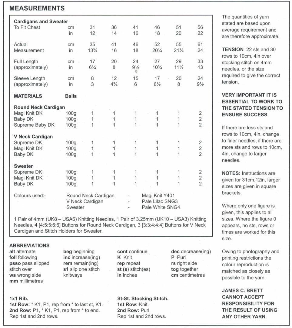 James C. Brett DK Cardigan & Sweater Pattern JB001