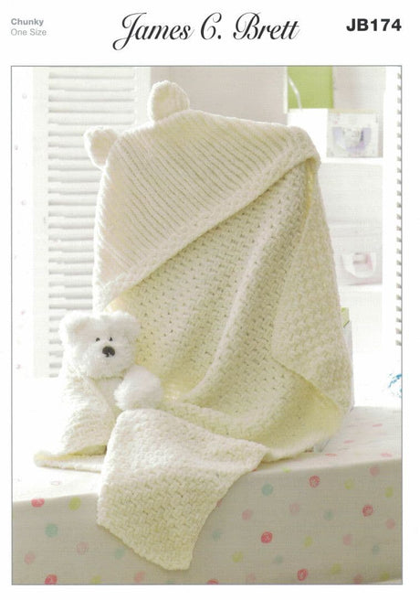 James C. Brett Flutterby Chunky Hooded Blanket Pattern JB174