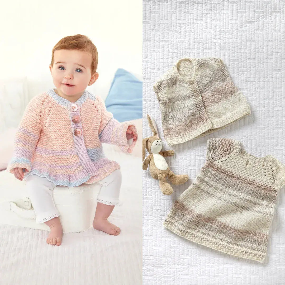 King Cole Baby Pure DK Baby Cardigan Dress Gilet Pattern 6012 Littlewoolshop