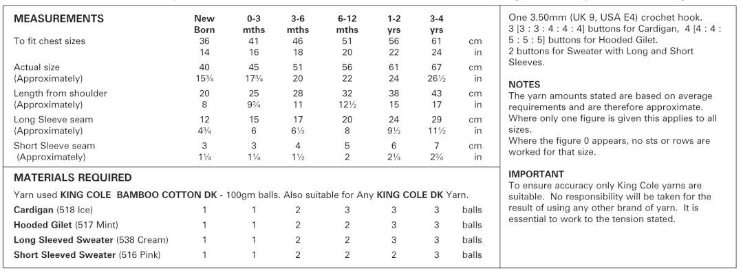 King Cole Bamboo Cotton DK Crochet Cardigan, Hooded Gilet, Sweaters  Pattern 3478