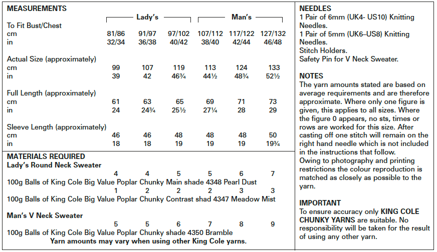 King Cole Big Value Poplar Chunky Sweaters Pattern 5500
