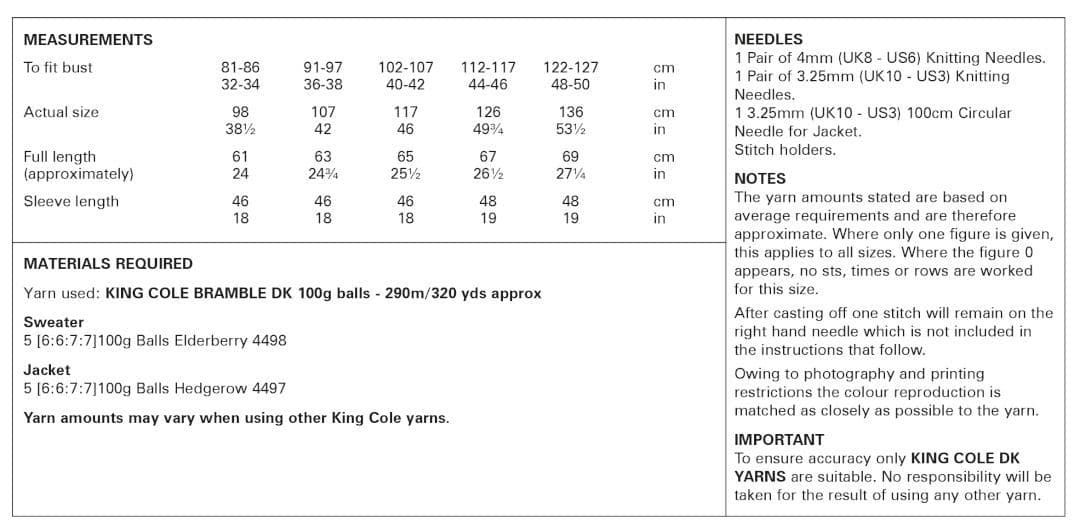 King Cole Bramble DK Sweater & Jacket Pattern 6094