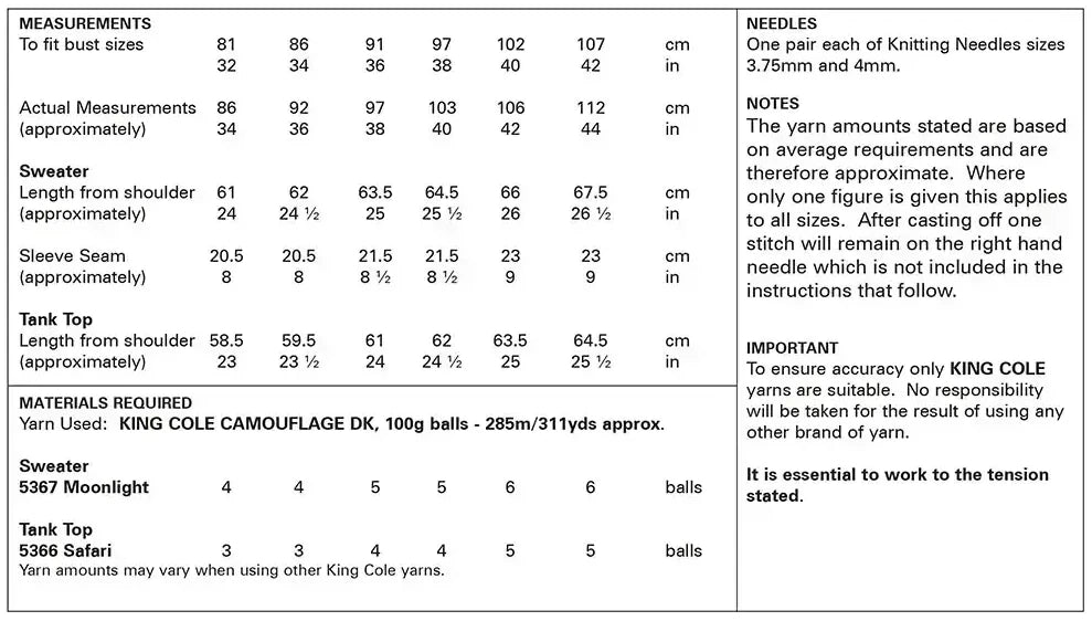 King Cole Camouflage DK Sweater & Tank Top Pattern 6283