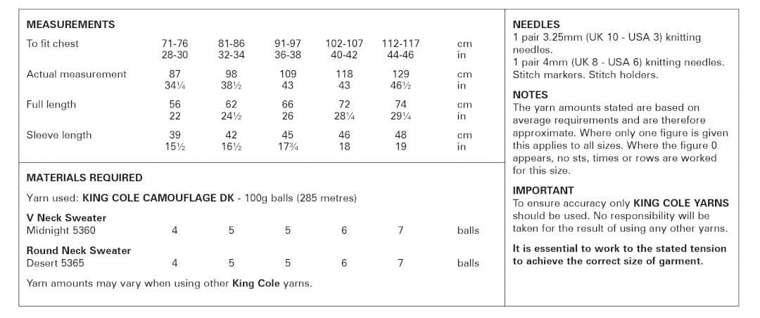 King Cole Camouflage DK Sweaters Pattern 6081