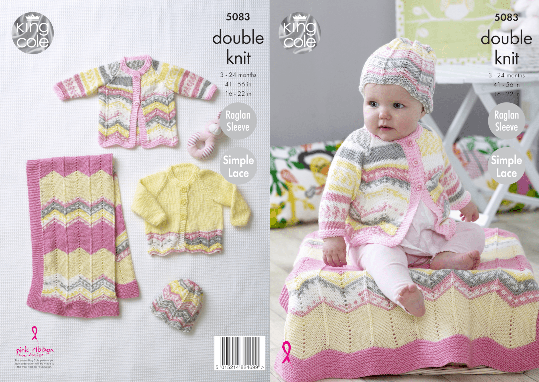 King Cole Cherish DK Blanket, Coat, Cardigan & Hat Pattern 5083