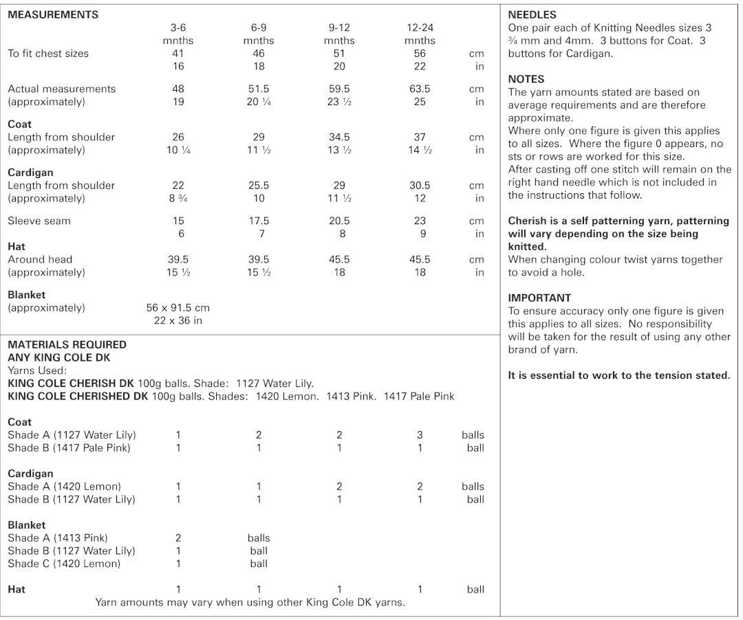 King Cole Cherish DK Blanket, Coat, Cardigan & Hat Pattern 5083