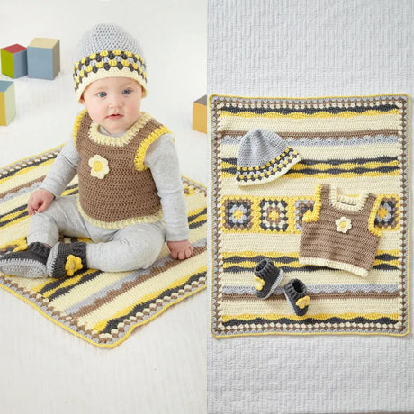 King Cole Cherished DK Blanket, Tank Top, Hat & Booties Crochet Pattern 6043