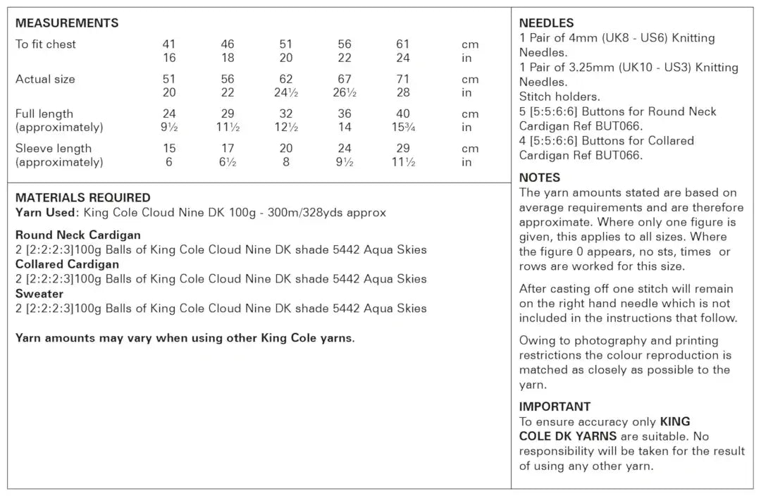 King Cole Cloud Nine DK Cardigans & Sweater Pattern 6059