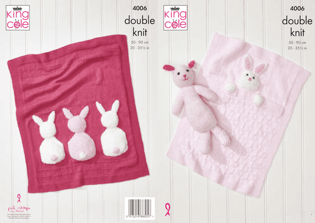 King Cole Comfort DK & Truffle Baby Blankets And Bunny Rabbit Toy Pattern 4006