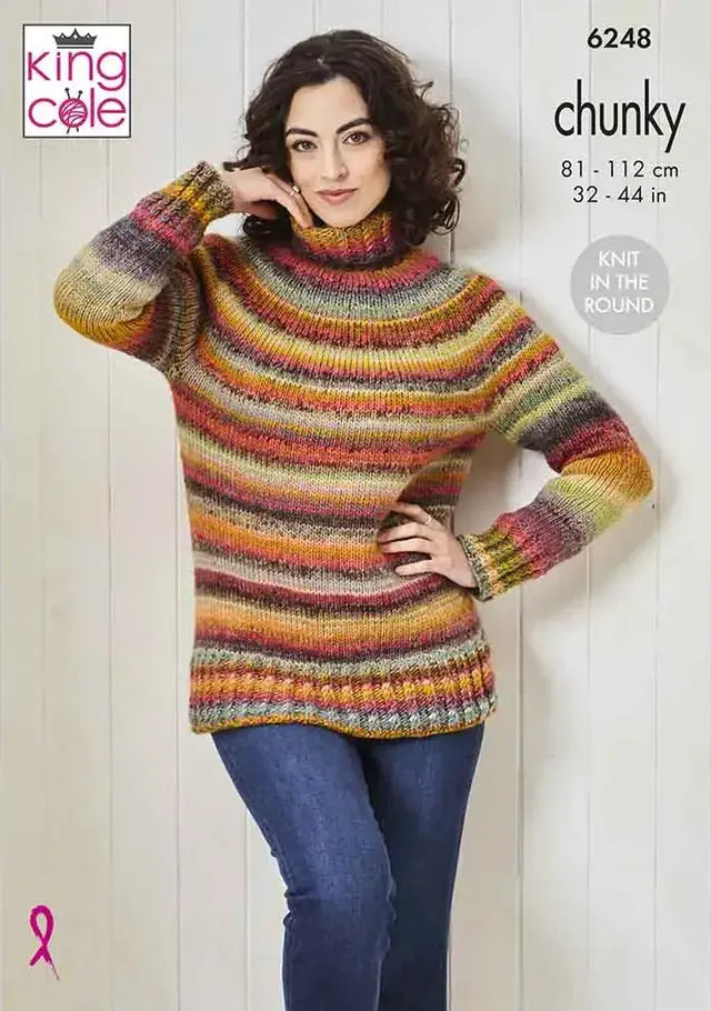 King Cole Cottagespun Chunky Sweaters Knit in the Round Pattern 6248