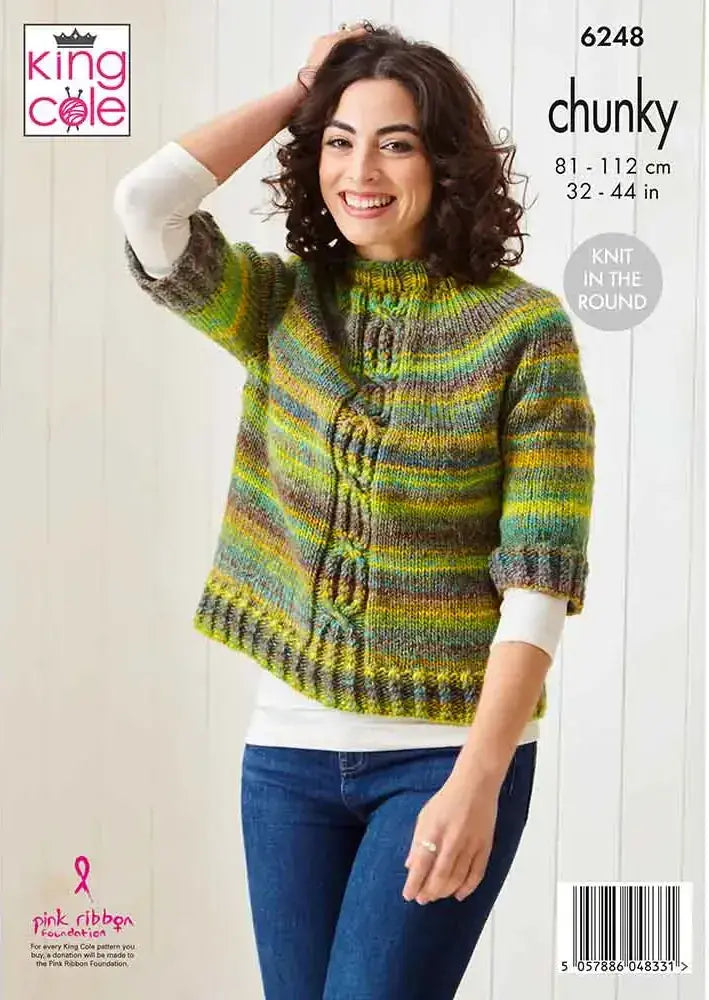 King Cole Cottagespun Chunky Sweaters Knit in the Round Pattern 6248