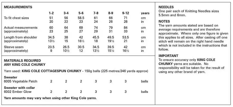 King Cole Cottagespun Chunky Sweaters Pattern 6243