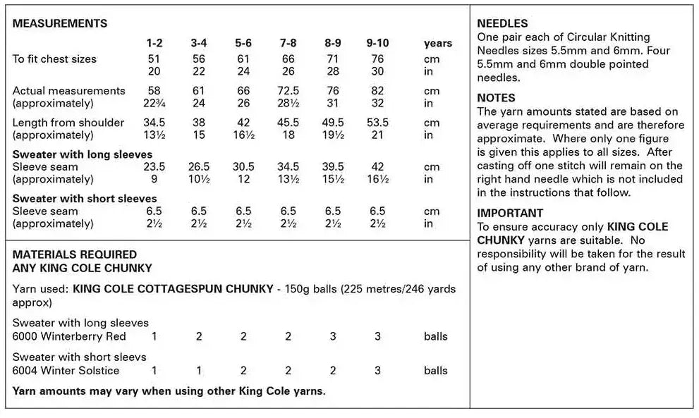 King Cole Cottagespun Chunky Sweaters Pattern 6244