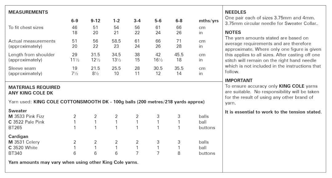 King Cole Cottonsmooth DK Sweater & Cardigan Pattern 6162
