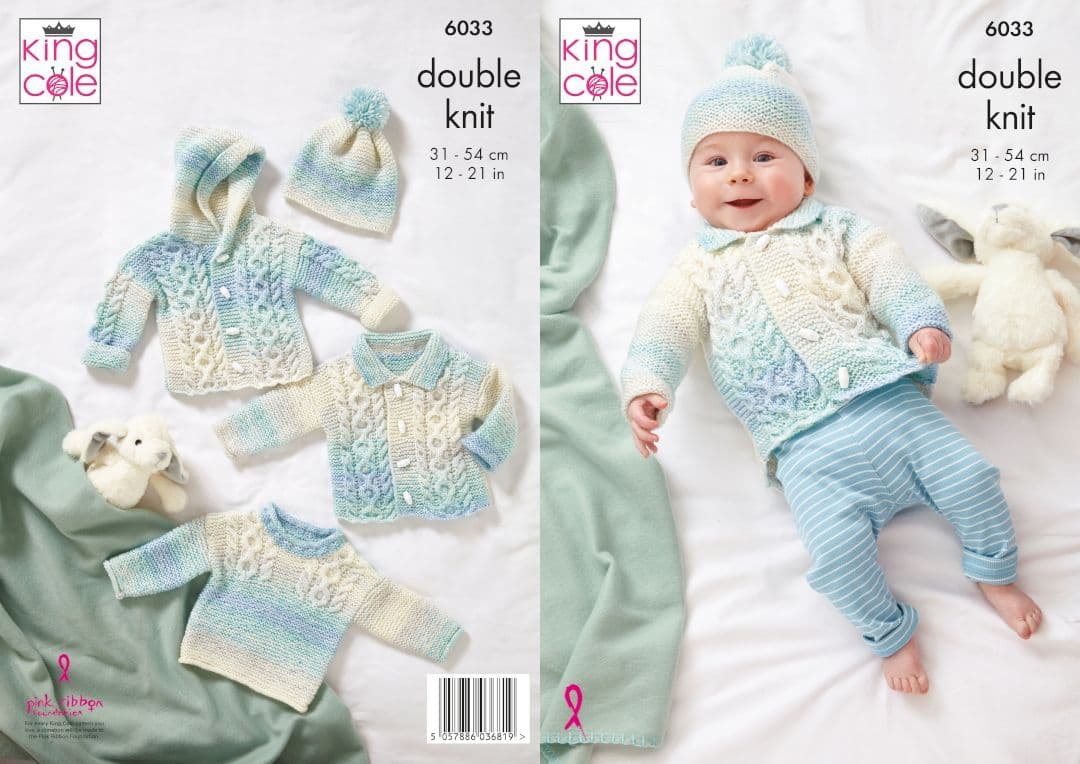 King Cole Cutie Pie DK  Cardigan, Sweater, Jacket & Hat Pattern 6033