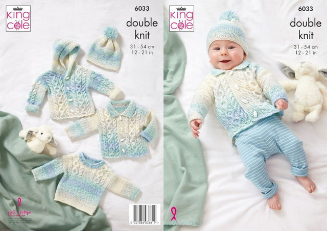 King Cole Cutie Pie DK  Cardigan, Sweater, Jacket & Hat Pattern 6033