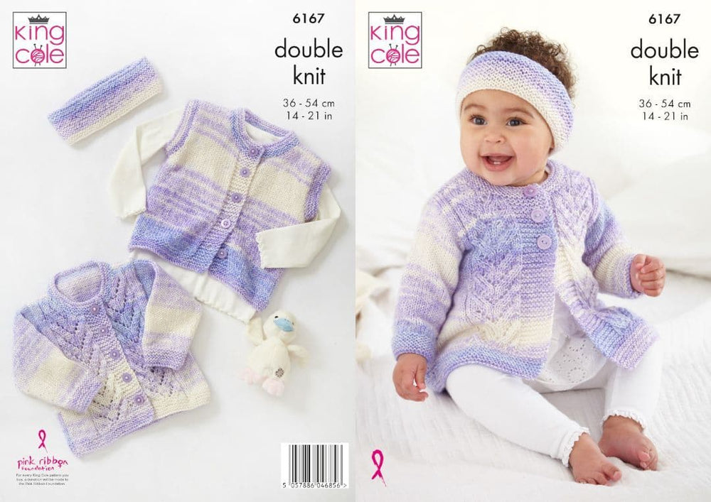 King Cole Baby's Coat, Cardigan, Gilet & Headband Knitting Pattern 6167 - Double Knit King Cole Baby's Coat, Cardigan, Gilet & Headband Knitting Pattern 6167 - Double Knit