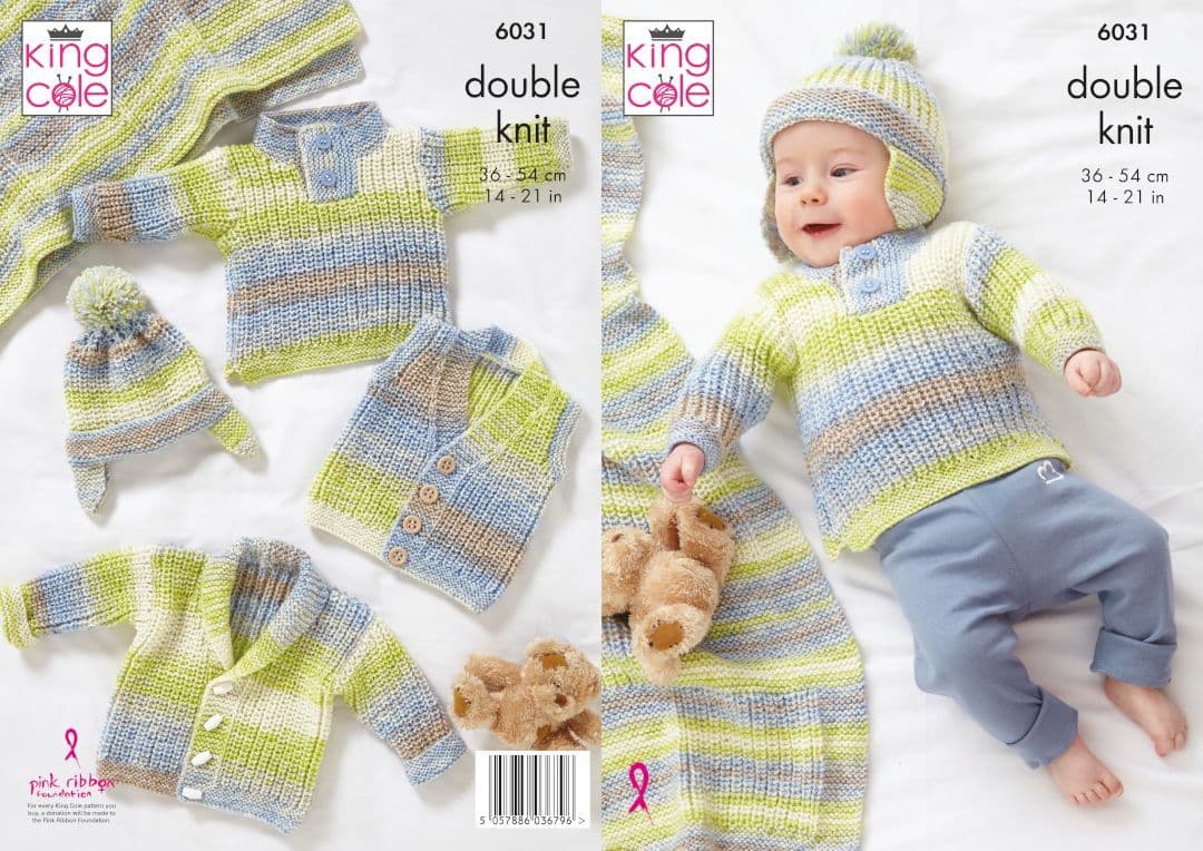 King Cole Cutie Pie DK  Jacket, Gilet, Sweater, Hat & Blanket Pattern 6031