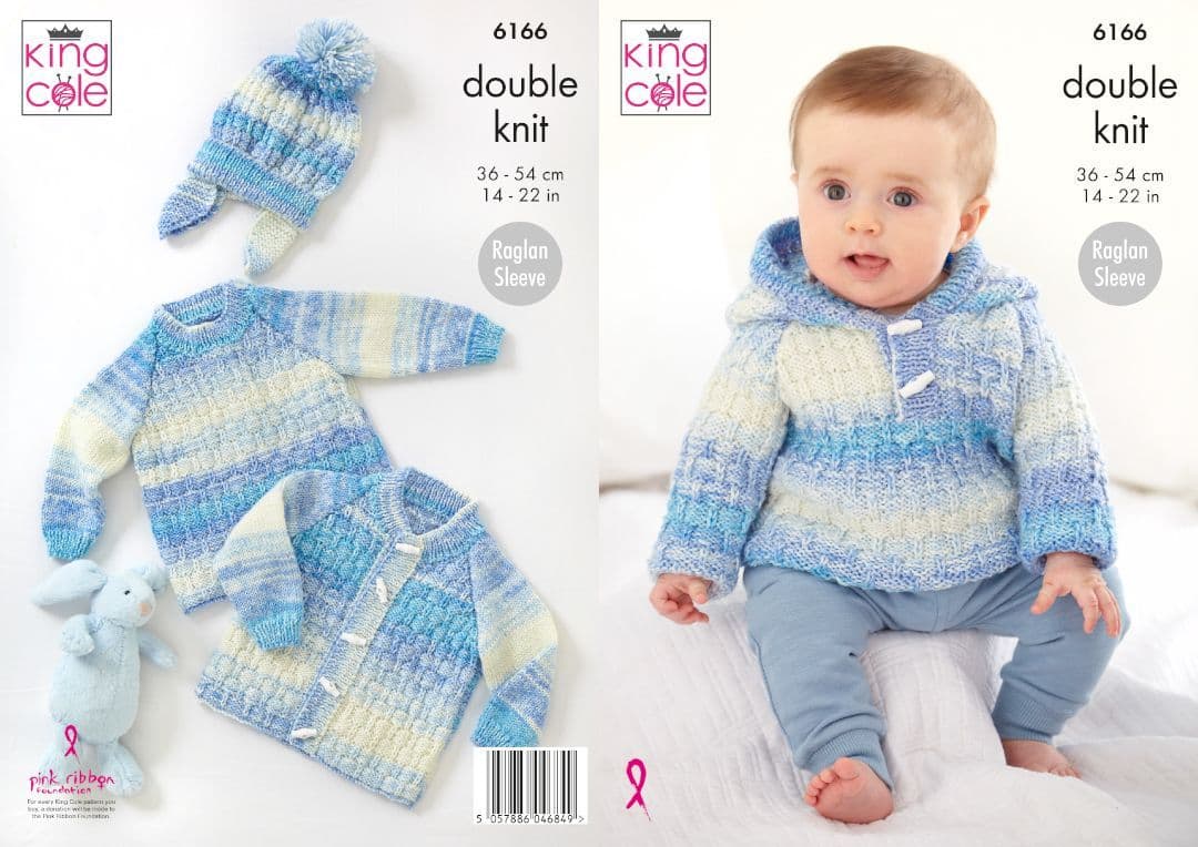 King Cole Baby's Sweaters, Jacket & Hat Knitting Pattern 6166 - Double Knit King Cole Baby's Sweaters, Jacket & Hat Knitting Pattern 6166 - Double Knit