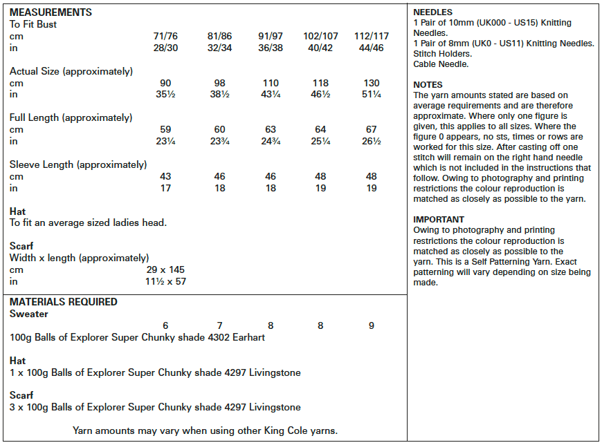 King Cole Explorer Super Chunky Sweater, Hat & Scarf Pattern 5455