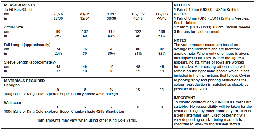 King Cole Explorer Super Chunky Waistcoat & Cardigan Pattern 5460