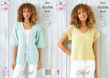 King Cole Finesse Cotton Silk DK Crocheted Button-up Top & Cardigan Pattern 5876